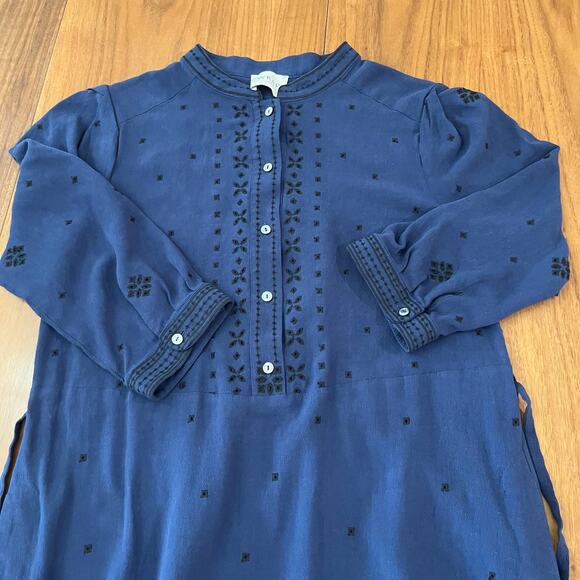WRAP London Shirt Dress 4 Linen Embroidered Eyelet Mandarin Collar - Picture 11 of 12